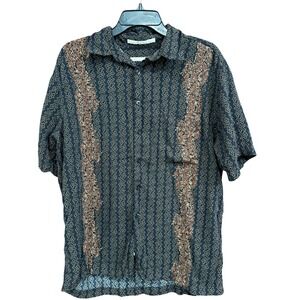 Perry Ellis Men's Brown Black Patterned Button Up Short Sleeve‎ Shirt - L